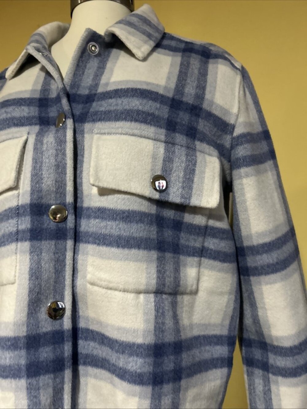 Rails Steffi Jacket Ivory Bay medium Wool Blend Plaid Cropped Shacket Boxy - Picture 3 of 16